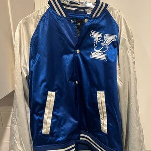 H&M Yale Varsity Bulldogs Jacket Men’s Medium Blue White Embroidered Satin